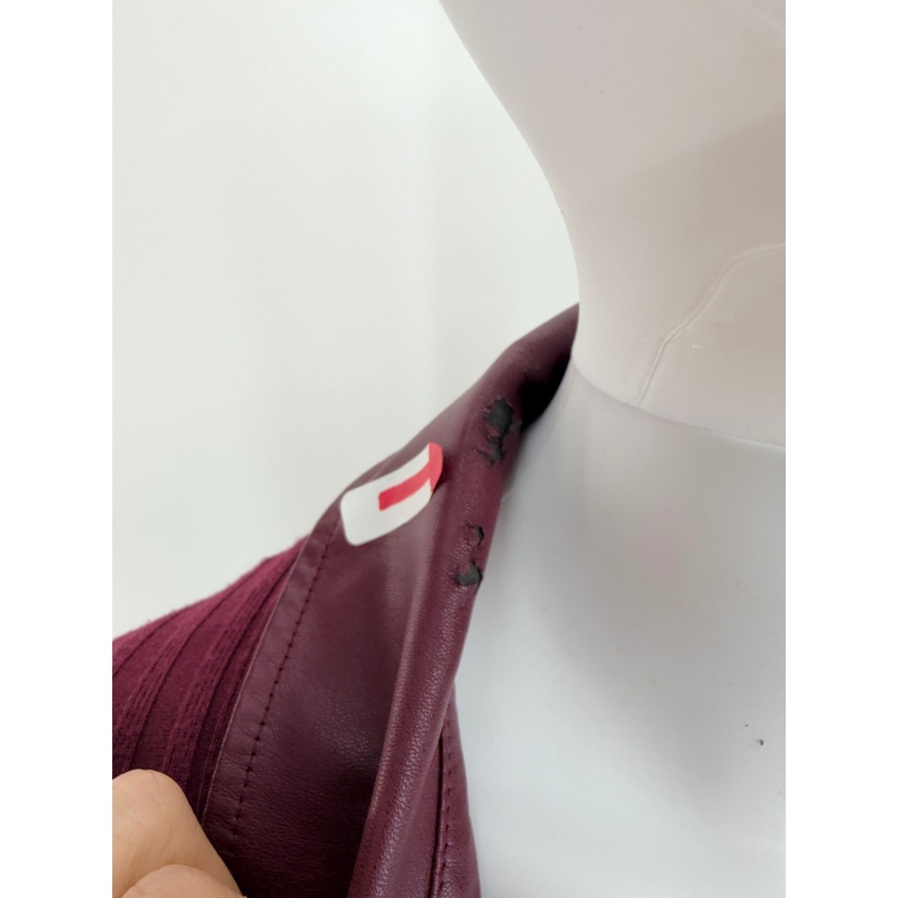 TOCIN x QTD Ribbed Button Front Midi Dress Burgundy Faux Leather Collar Size XXL - Picture 5 of 8